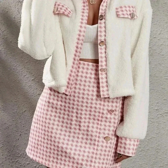 Houndstooth Panel Drop Shoulder Flannel Jacket & Skirt - Picture 6 of 6